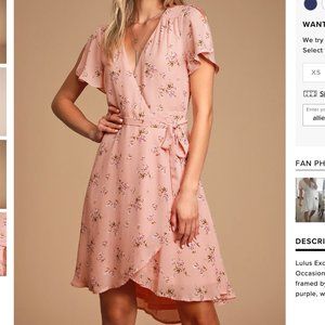 Pink Floral Print Midi Wrap Dress